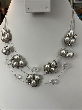 Paparazzi Multi-Strand Silver Pearl Cluster Necklace